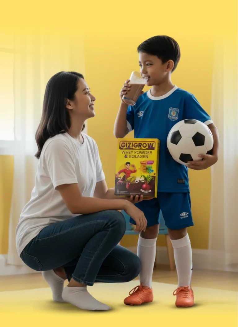 alt="anak minum whey protein Gizigrow untuk pertumbuhan"